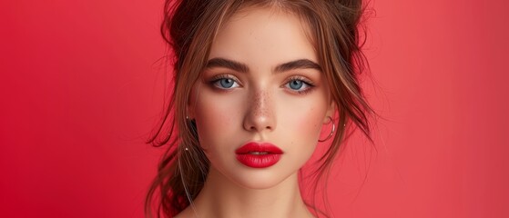Fototapeta premium red lipstick, messy bun