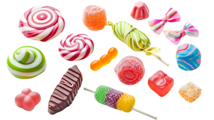 Set of colorful tasty candies isolated on transparent background 