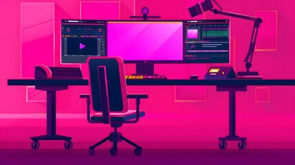 Modern Film Production Automation in Flat Design: Side View Editing Theme Animation with Vivid Colors