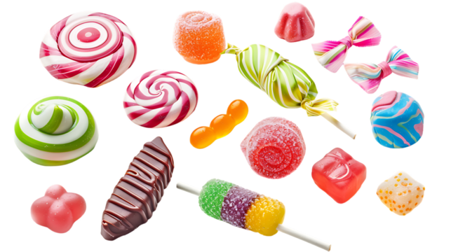 Set of colorful tasty candies isolated on transparent background 