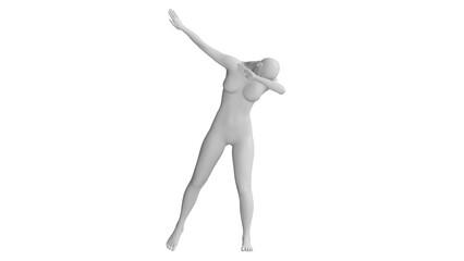 Female Mannequin in Dabbing Pose Isolated on Transparent Background. Front View.