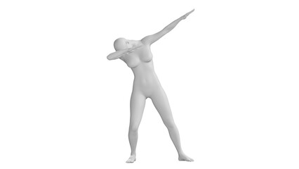 Female Mannequin in Dabbing Pose Isolated on Transparent Background. Front View.