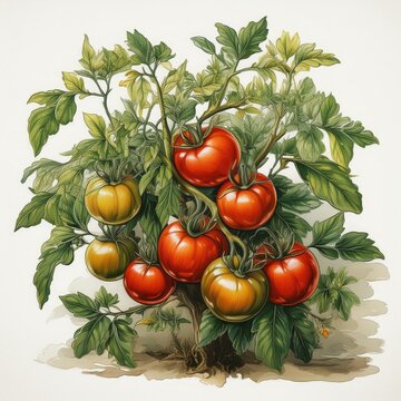 STomaten Busch / Strauchtrauch weisser Hintergrund Isoliert Reife Tomaten