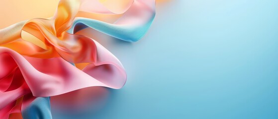 Fototapeta premium A blue background with a pink, orange, and yellow design on the left side On the right side, a blue background with pink and yellow designs