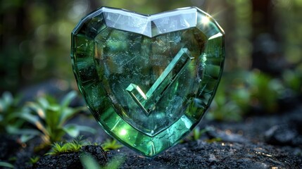 Crystal Heart with Checkmark in Forest