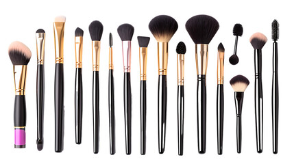 set of professional decorative cosmetics makeup tools and accessory isolated on transparent background 