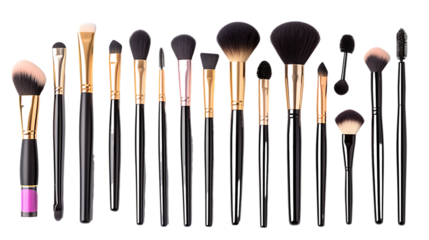 set of professional decorative cosmetics makeup tools and accessory isolated on transparent background 