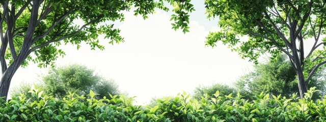 Fototapeta premium A cluster of trees lined up against a backdrop of a white sky adorned with clouds