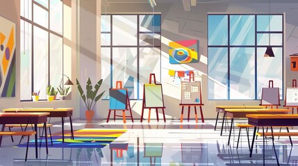 Modern Art Studio Interior Design with Easel and Desk