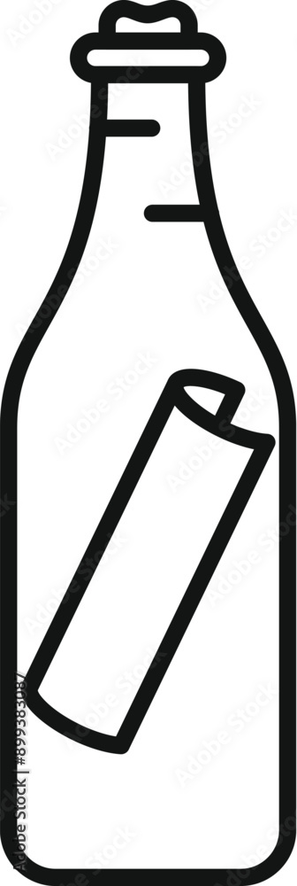 Aufkleber line drawing of a message in a bottle floating on the water