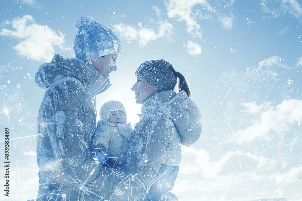 Canvas Prints Family in a snowy high tech environment symbolizing connection technology and modern relationships