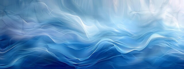 Fototapeta premium A painting of blue and white waves against a blue and white backdrop, with a gentle reflection at its bottom