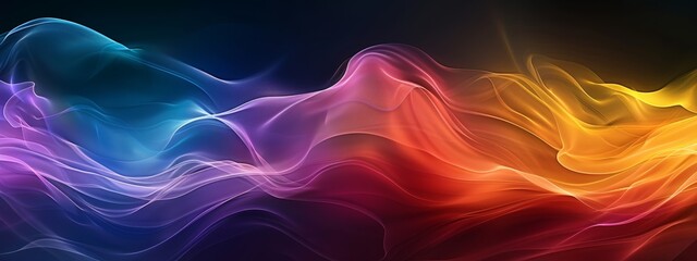 Fototapeta premium A multicolored wavy background with waves in red, yellow, blue, green, orange, and pink against a black backdrop
