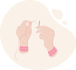 Hands knitting icon, flat dressmaking accessories object, vector sewing decoration element, cartoon fashion supplies design, hand drawn embroidery tool illustration,