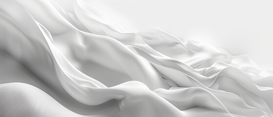Obraz premium A monochrome image of a flowing white fabric against a white backdrop The fabric's gentle form is most prominent in the picture's center