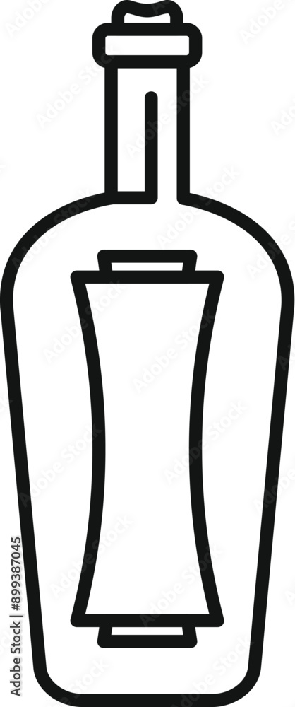 Poster line drawing of a message in a bottle floating on the sea