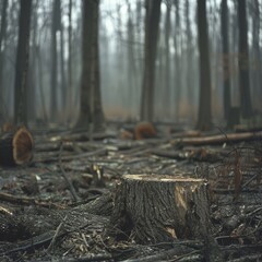 Fototapeta premium Deforestation – removal and destruction of flora, climate change, soil and water pollution. 