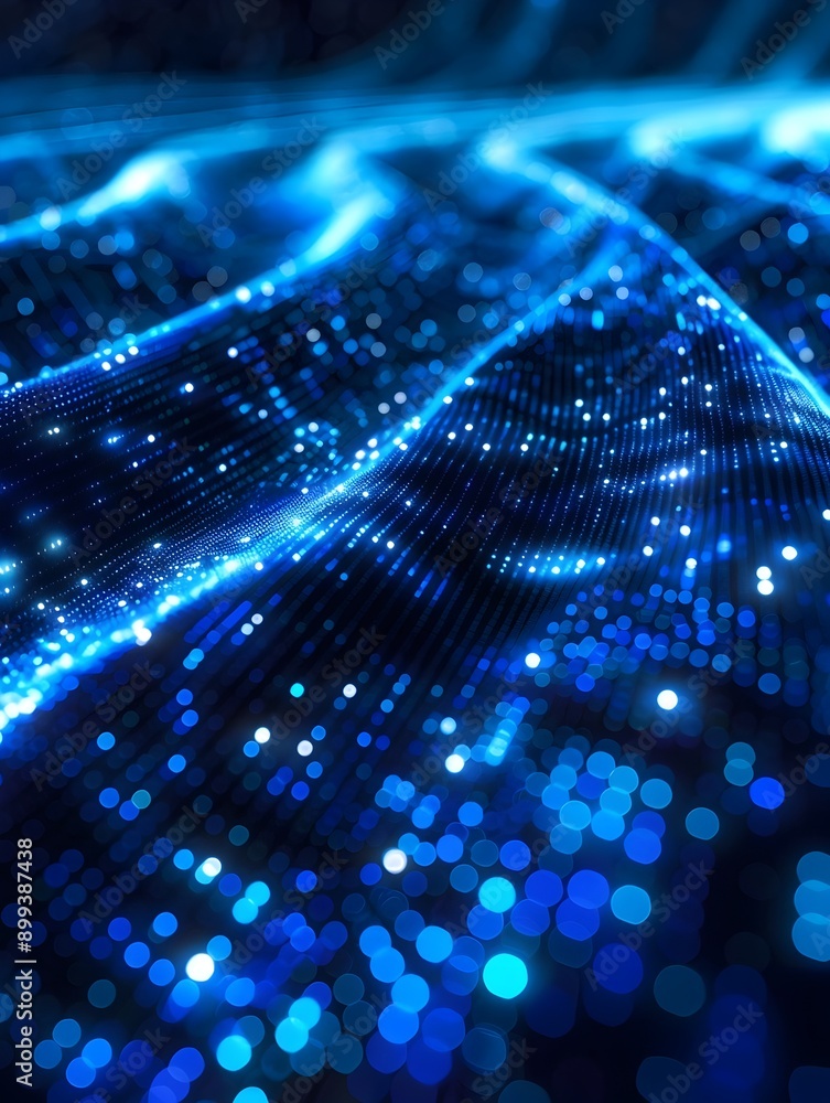 Poster glowing data streams flowing through a high tech digital network symbolizing information transfer an
