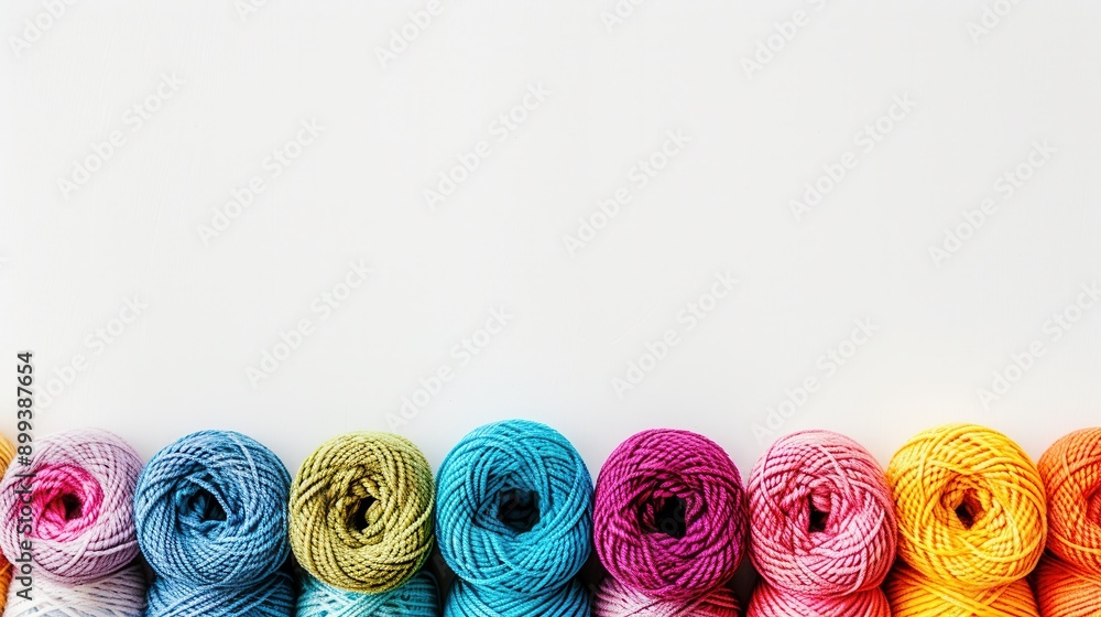 Leinwandbilder colorful yarn rolls are neatly arranged in a grid pattern on a bright background, offering ample spa