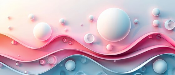  A pastel pink and blue abstract background with bubbles on the right side, featuring a wave of water on the left