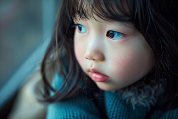 Little Asian girl crying.
