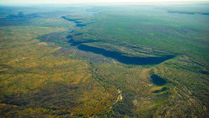 Aerial view of river and escarpment at Mitchell Plateau in the far north of Western Australia