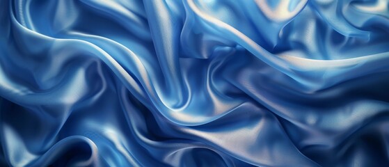 Obraz premium A tight shot of a blue fabric's undulating wave pattern at its lower edge