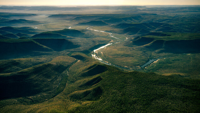 Aerial view of the meandering Drysdale river in the East Kimberley, Western Australia