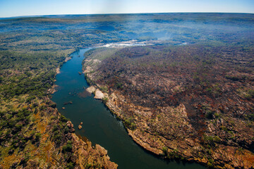 Fototapeta premium Aerial view of Mitchell river, meandering to the falls on Mitchell plateau, Western Australia