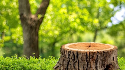 Fototapeta premium Stump Surrounded by Greenery in a Lush Park Setting During Daylight