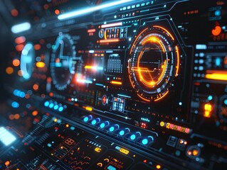 Futuristic Holographic Interface with Digital Readouts on Sleek Black Background