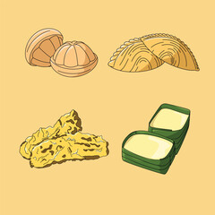 Delicious South East Asia traditional sweet, dessert, food, snack. Kuih muih of Malaysia, Singapore and Indonesia. Vector illustrator design, food clipart.