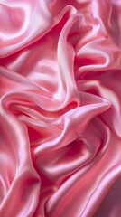 Obraz premium A tight shot of pink satin fabric, heavily creased with numerous folds along the edge