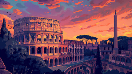 Rome poster, Rome architecture, cityscape, in the style of graphic design-inspired illustrations, daylight atmosphere, travel