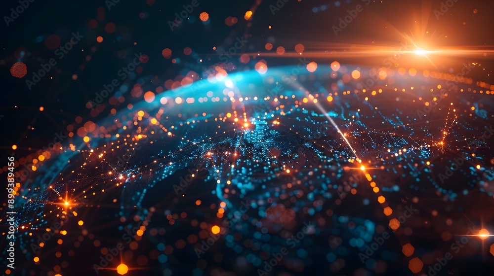 Poster glowing digital globe with connected lines symbolizing global connectivity and cyber technology