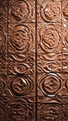 Peach tiles creating a polished wall, futuristic Arabesque pattern