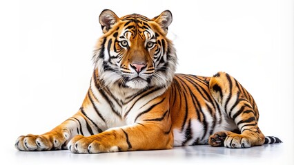 Fototapeta premium Bengal tiger isolated on white background , wildlife, ferocious, feline, endangered species, carnivore, predator, powerful