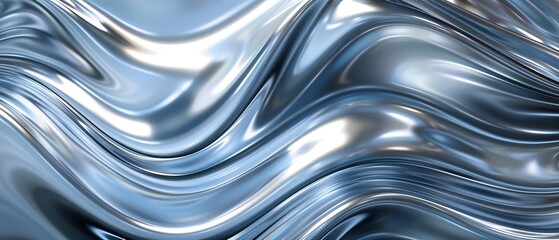  A tight shot of a metallic surface, displaying undulating waves of blue and silver hues against a pristine white backdrop
