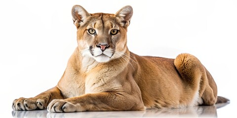 Puma / cougar isolated on white background , predator, feline, wild, animal, wildlife, nature, stalking, carnivore, hunting