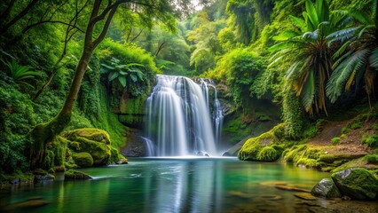 Secluded waterfall hidden in lush forest, waterfall, secluded, hidden, forest, nature, serene, tranquil, peaceful