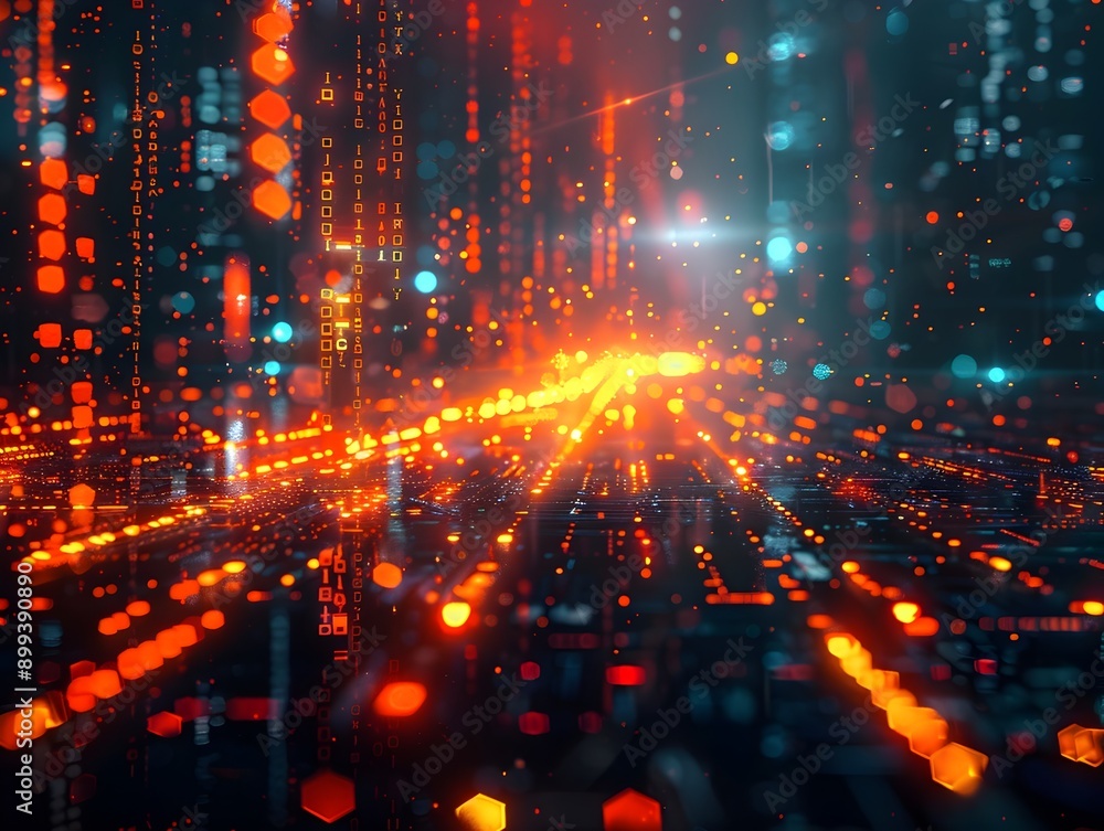 Poster glowing digital rain of symbols and code creating virtual reality atmosphere cyber background concep