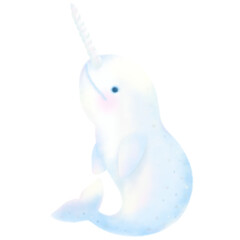 Narwhal cartoon pastel style illustration Cute ocean whale fish Hand drawn