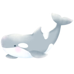 Obraz premium Killed whale cartoon pastel style illustration Cute ocean whale fish Hand drawn