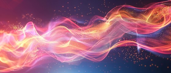 Obraz premium Wave of white light against blue and pink backdrop, featuring a red-yellow vortex