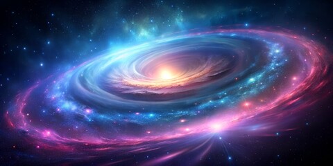 Obraz premium A swirling galaxy with stars and a pink and blue light Creative AI