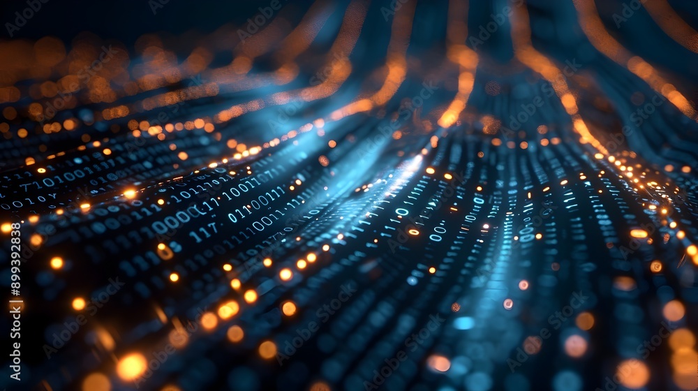 Poster glowing digital cables forming intricate network pattern cyber infrastructure concept