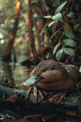 platypus in Australia in nature. Selective focus.