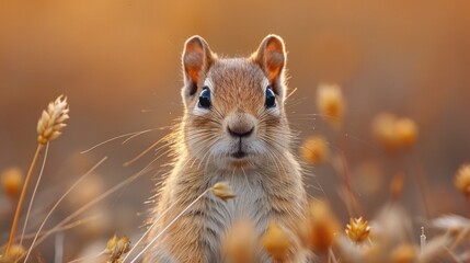 Obraz premium Curious Chipmunk in Golden Light