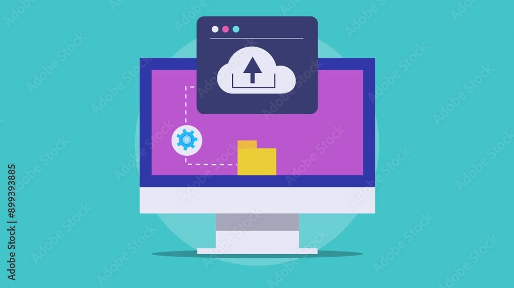 Poster syncing data, files and documents on secure cloud storage, information technology, data storage on c