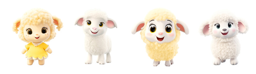 Adorable Plush Sheep Toys in Various Styles and Colors Isolated , on transparent background	
